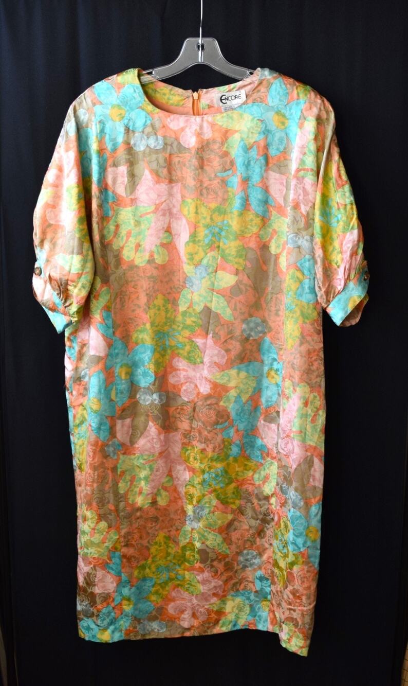 Vtg 80s 100% Silk Pastel Midi Long 45" Dress Size 18 Hong Kong Rare!